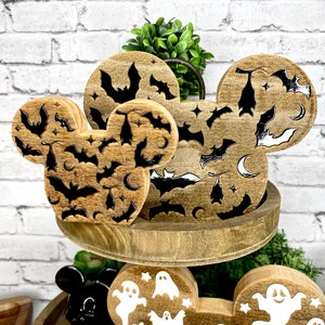 Disney Halloween Bats, Pumpkins, and Ghosts Tiered Tray Decor - Disney Theme Thanksgiving or Fall Shelf Sitter -  Disney Home Decor