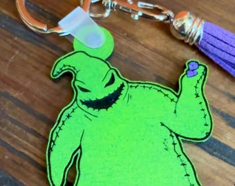 Oogie Boogie Bag Tag | Hand-Painted Laser Engraved Wood Keychain | Backpack Charm | Halloween Gift | Spooky Park Accessory