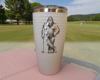 Funny Golf Tumbler — Sasquatch Golfer “Elusive Golfing Husband” — 20 oz Stainless Steel Personalized Cup — Golf Ball Tumbler