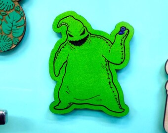 Hand-Painted Oogie Boogie Wooden Magnet: Nightmare-Inspired Gift