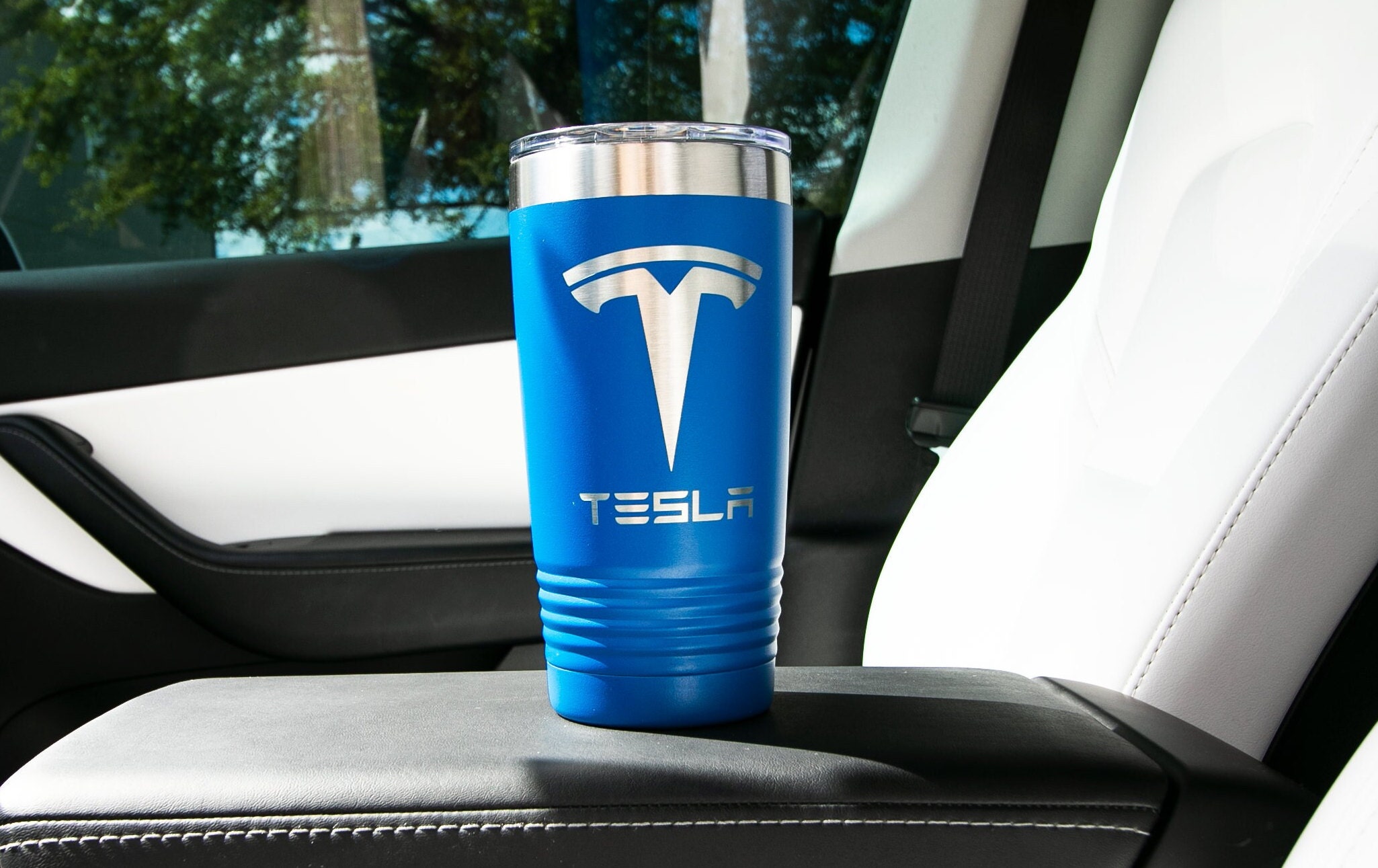 High-tech Tesla Friendly lidded coffee tumbler from TeslaChick