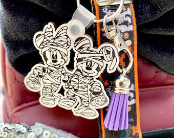 Mummy Mickey & Minnie Ear Holder for Backpack W/ Custom Charm Disney Ear Saver Minnie Mickey Ears Holder Headband Strap Wristlet