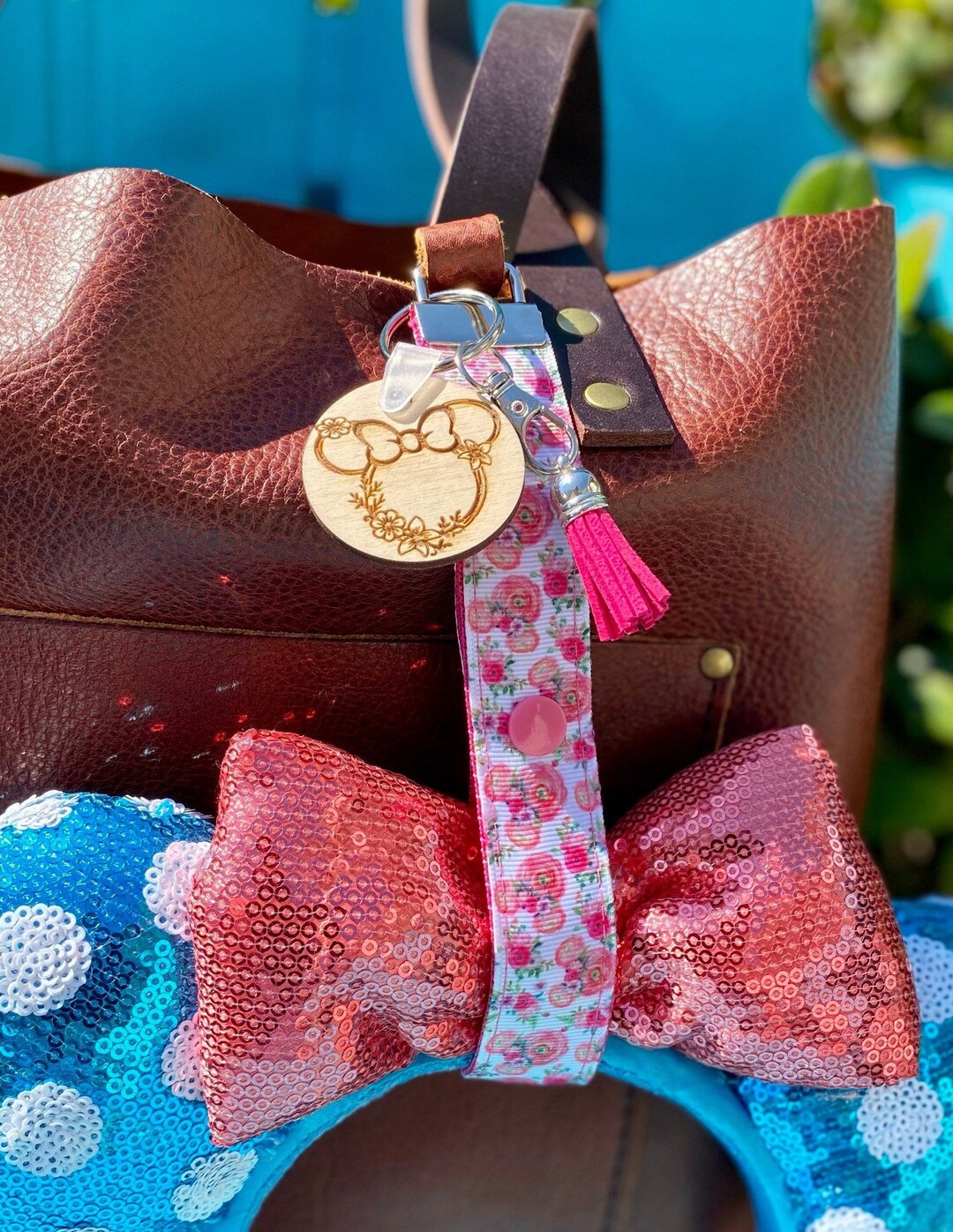 Disney Ear Holder for Backpack Floral Minnie Mouse Ear Saver With Charm