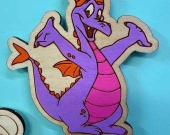 Figment-Inspired Wooden Magnet – Handcrafted Laser Engraved Magnet | Imagination Dragon Decor | Disney Fan Gift | Cruise Fish Extender Gift