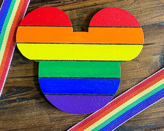 Wood Rainbow Disney Magnet - Mickey Wood Laser Cut LGBT Pride Magnet - Rainbow Mickey Ears Magnet - Rainbow Magnet - Love is Love