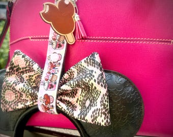 Pink Snacks Mickey Ear Holder | Disney Parks Accessory | Minnie Ear Strap with Wooden Ice Cream Charm | Loungefly Backpack Key Ring