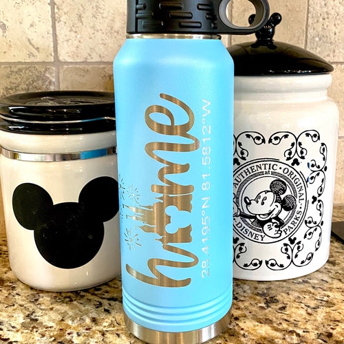 32oz Disney Castle Water Bottle With Home Park Coordinates Etsy