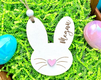 Personalized Easter Bunny Tags - Easter Basket Name Tag - Wooden Name Tag - Laser Cut and Engraved Easter Basket Gift Tag