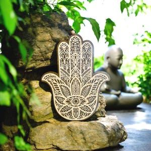 Laser Cut Wooden Hamsa Hand: Mandala Wall Decor