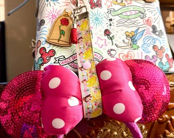 Beauty and the Beast Ear Holder: Enchanted Rose Charm, Personalized Mickey Ears (7 Inch)