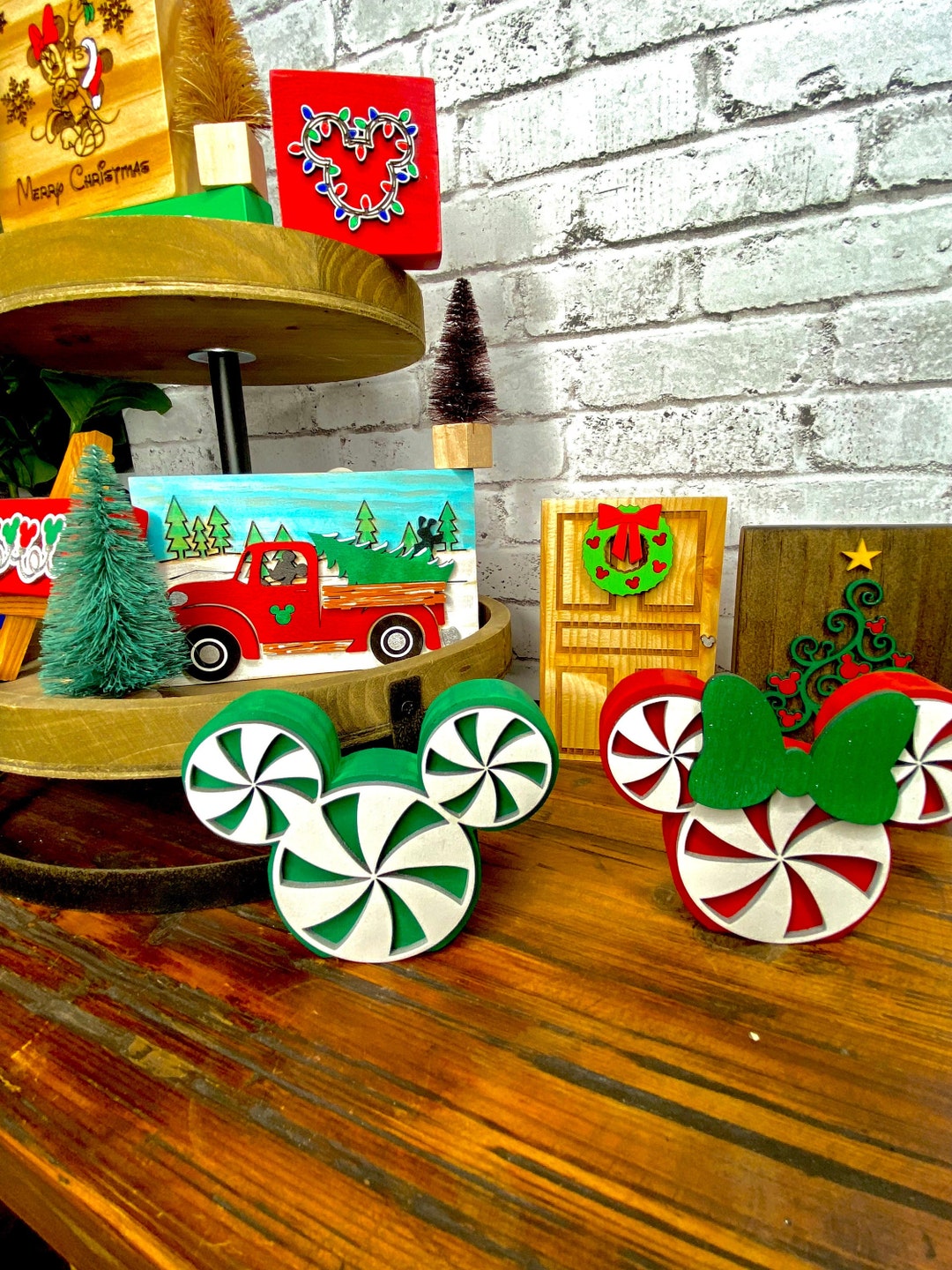 Peppermint Disney Christmas Decor Christmas Tiered Tray Decor Disney