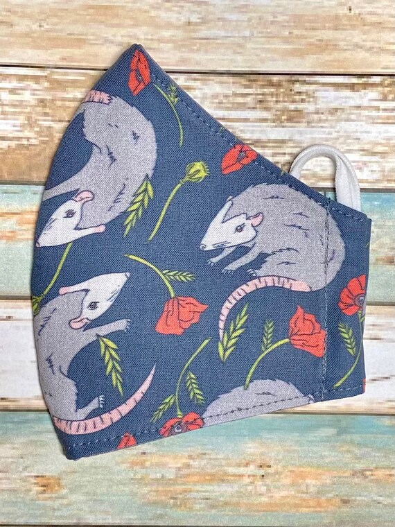Poppies and Opossum Mask Opossum Face Mask Poppies Mask - Etsy