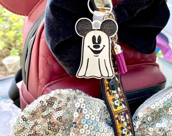 Trick or Treat Mickey & Minnie Ear Holder for Backpack W/ Custom Charm Disney Ear Saver Minnie Mickey Ears Holder Headband Strap Wristlet