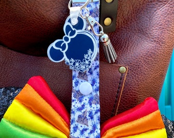 Disney Castle Ear Holder for Backpack W/ Custom Charm Floral Minnie Ear Saver Mickey Ears Holder Disney Wristlet Minnie Ear Holder