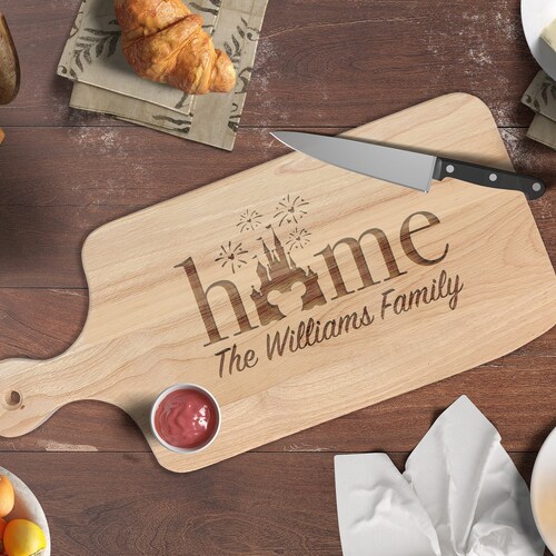 Personalized Disney Cutting Board Walt Disney Castle Cutting Board Disney Kitchen Charcuterie Cheese Board Laser Engraved Wedding Gift