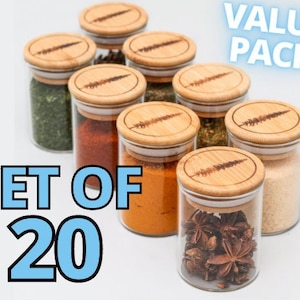 Glass Spice Jars Set of 20 with Bamboo Lids, 150ml / 5oz (Stash Jar, Smell Proof Jar, Apothecary Jars)