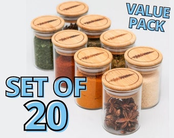 Glass Spice Jars (Set of 20) with Bamboo Lids, 150ml / 5oz