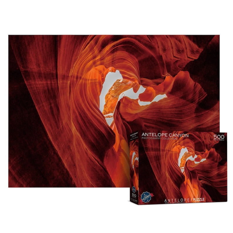 K&ouml;nnte beinhalten: Ein 500-teiliges Puzzle mit einem Foto des Antelope Canyon, einem Slot Canyon in Arizona. Das Bild zeigt die charakteristischen roten Felsformationen und engen Durchg&auml;nge des Canyons.