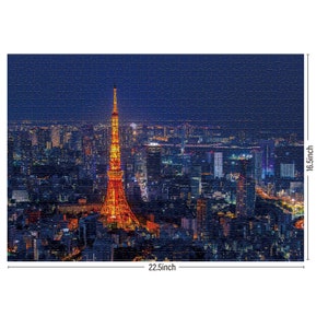 K&ouml;nnte beinhalten: Eine n&auml;chtliche Luftaufnahme von Tokio, Japan, mit dem Tokyo Tower, der in orange und gelben Lichtern erstrahlt. Die Stadt ist mit Stra&szlig;enlaternen und Geb&auml;udelichtern beleuchtet und erzeugt eine lebendige Stadtlandschaft.