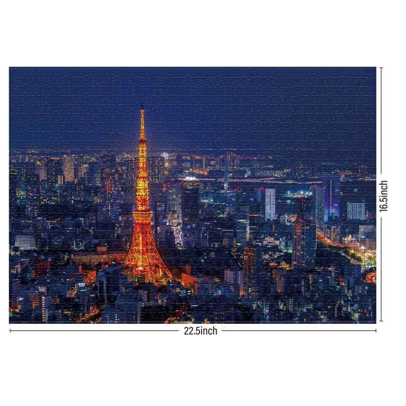 K&ouml;nnte beinhalten: Eine n&auml;chtliche Luftaufnahme von Tokio, Japan, mit dem Tokyo Tower, der in orange und gelben Lichtern erstrahlt. Die Stadt ist mit Stra&szlig;enlaternen und Geb&auml;udelichtern beleuchtet und erzeugt eine lebendige Stadtlandschaft.
