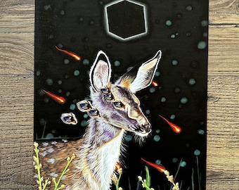 Deer print wildlife poster weird surreal art limited edition print giclee