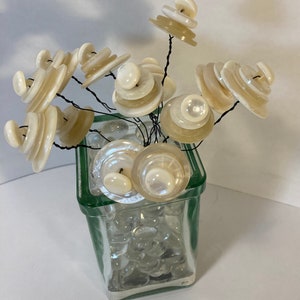 White Vintage Button Flower Bouquet in an Italian Jar With Glass Gems ...