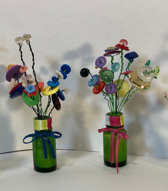 Micro Button Flower Bouquets in Glass Apothecary Jars. - Etsy