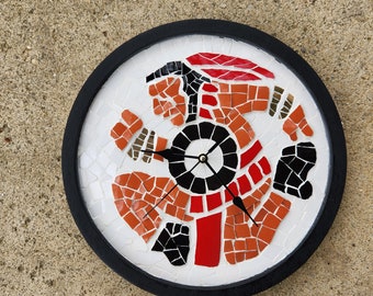 Mosaic Clock with Precolumbian Mexican Motif