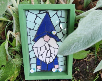 Gnome mosaic on wooden frame