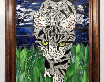 Tomcat Mosaic in Wooden Frame
