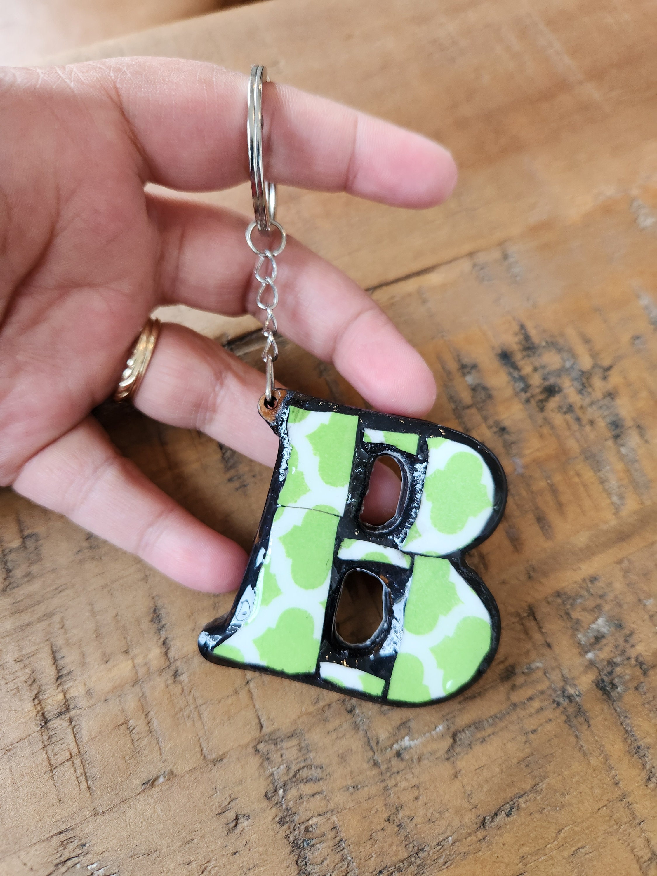 Monogram Mosaic Key Chain Charm, Key Ring, Backpack Bag Charm