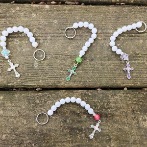 White Rosary Keychains