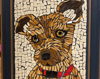 Custom Pet Portrait, 8×10 inch Individual Pet Portrait, Made of Broken Dishes, Set in a Thrifted Frame