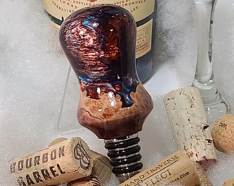 Wine Bottle Stopper Made With Burl Wood And Resin