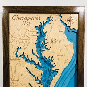Lasergegraveerde 3D-kaart Chesapeake Bay