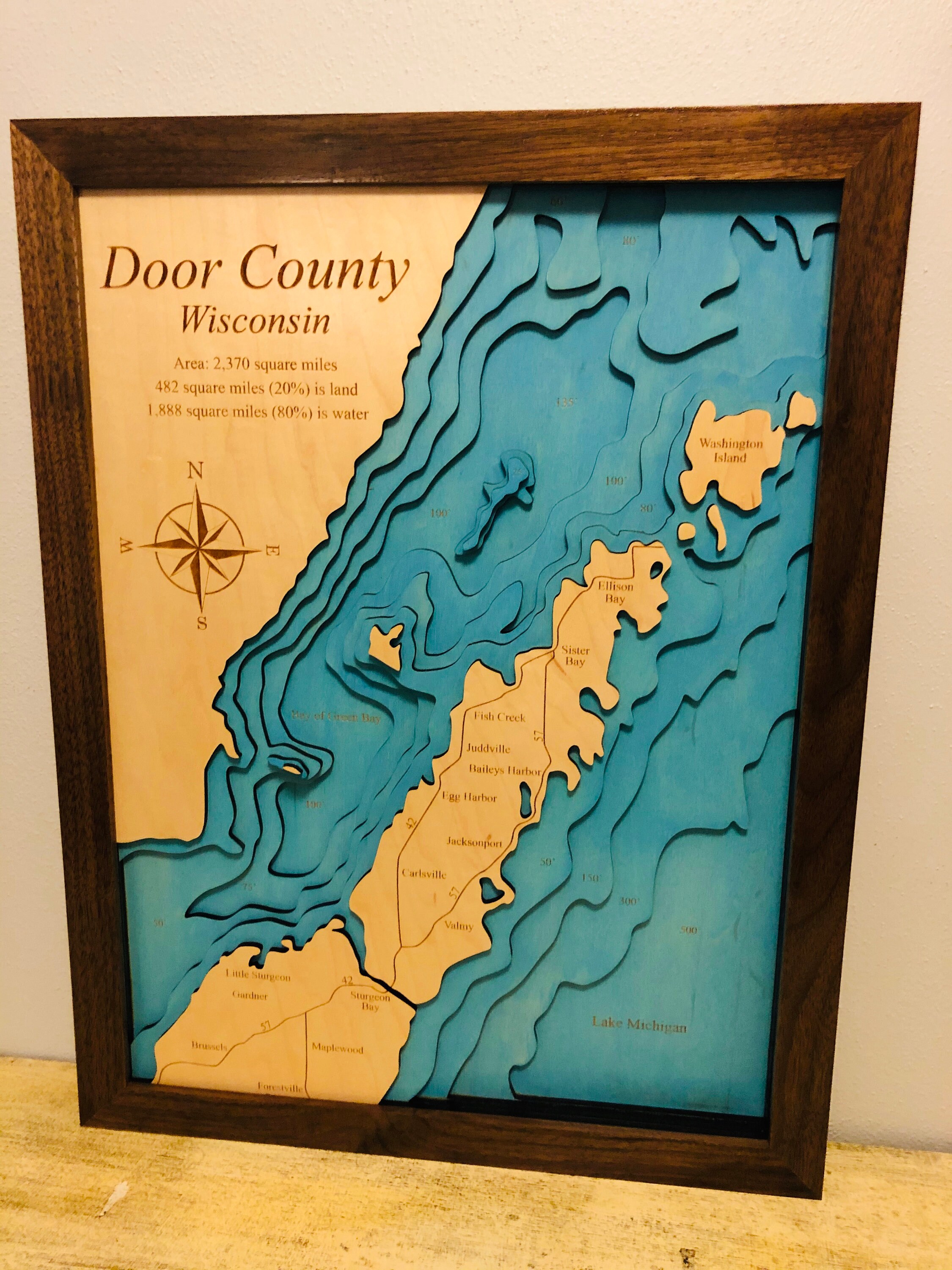 Door County Land Map Door County Laser Engraved 3D Map | Etsy Ireland