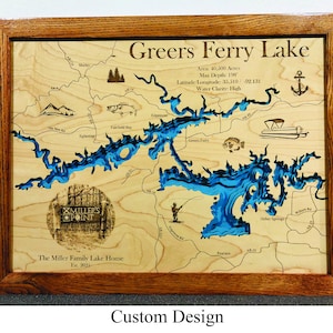 Greers Ferry Lake Laser Engraved 3D Map