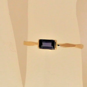 Minimalist 14K violet Iolite  baguette skinny stack ring