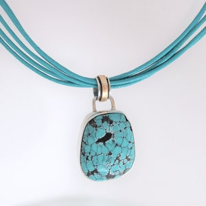 Arizona Spiderweb Turquoise Sterling Silver and 18K Gold Pendant