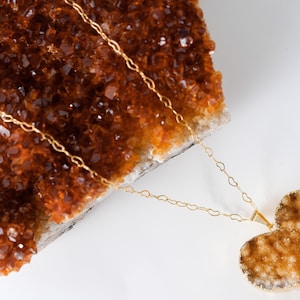 Citrine Cluster Heart Necklace | Heart Citrine Pendant with Heart Chain | Heart Crystal Necklace