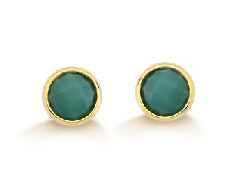 Round Green Agate Stud Earrings