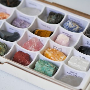 Crystal Collection Box Mineral Collection Box Natural Assorted Crystal Box  Sample Box 2 Sizes 24 Stones & 6 Stones Crystal Gift Box 