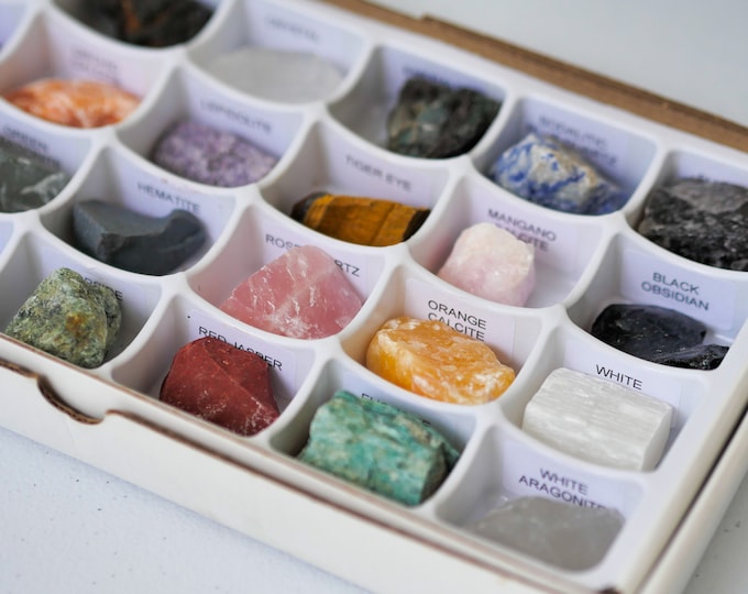 Crystal Collection Box | Mineral Collection Box | Natural Assorted Crystal Box | Sample Box 2 sizes | 24 stones & 6 stones| Crystal Gift Box