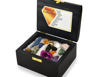 Mineralien Sammlung Holzkiste - Kristall Sammelbox