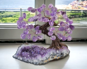 Árbol de cristal / Bonsái de amatista / Árbol de cristal hecho a mano / Árbol de piedras preciosas de alta calidad / Árbol de la vida de amatista / Árbol de piedra natural