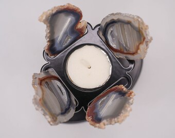 Agate Slice Tea Light Holder, Natural Stone Candle Holder