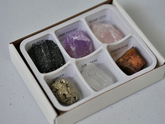 Crystal Collection Box Mineral Collection Box Natural Assorted Crystal Box  Sample Box 2 Sizes 24 Stones & 6 Stones Crystal Gift Box 