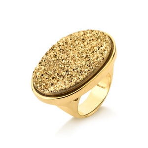 Anillo de drusa natural / Anillo de drusa ovalada de oro / Anillo de drusa de ágata / Anillo relleno de oro / Anillo de piedra preciosa / Anillo de mujer / Anillo llamativo / Regalo para ella