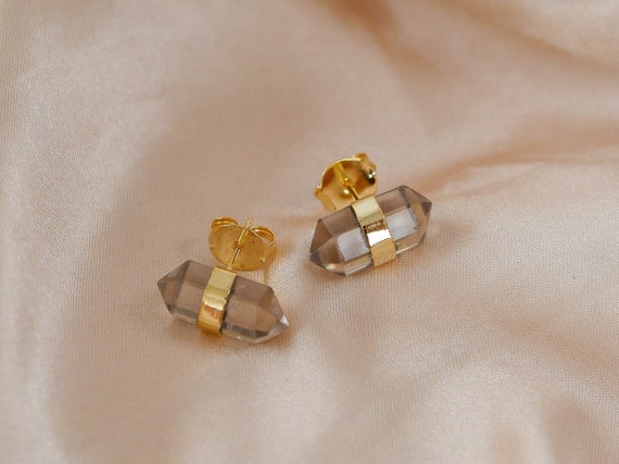 Double Terminated Stud Earrings | Gold Filled Earrings | Amethyst Earrings | Smoky Quartz Earrings