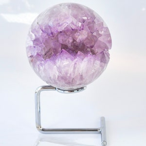 Large Amethyst Geode Sphere | Amethyst Crystal Ball | Crystal Sphere on Modern Chrome Stand | Polished Amethyst Geode